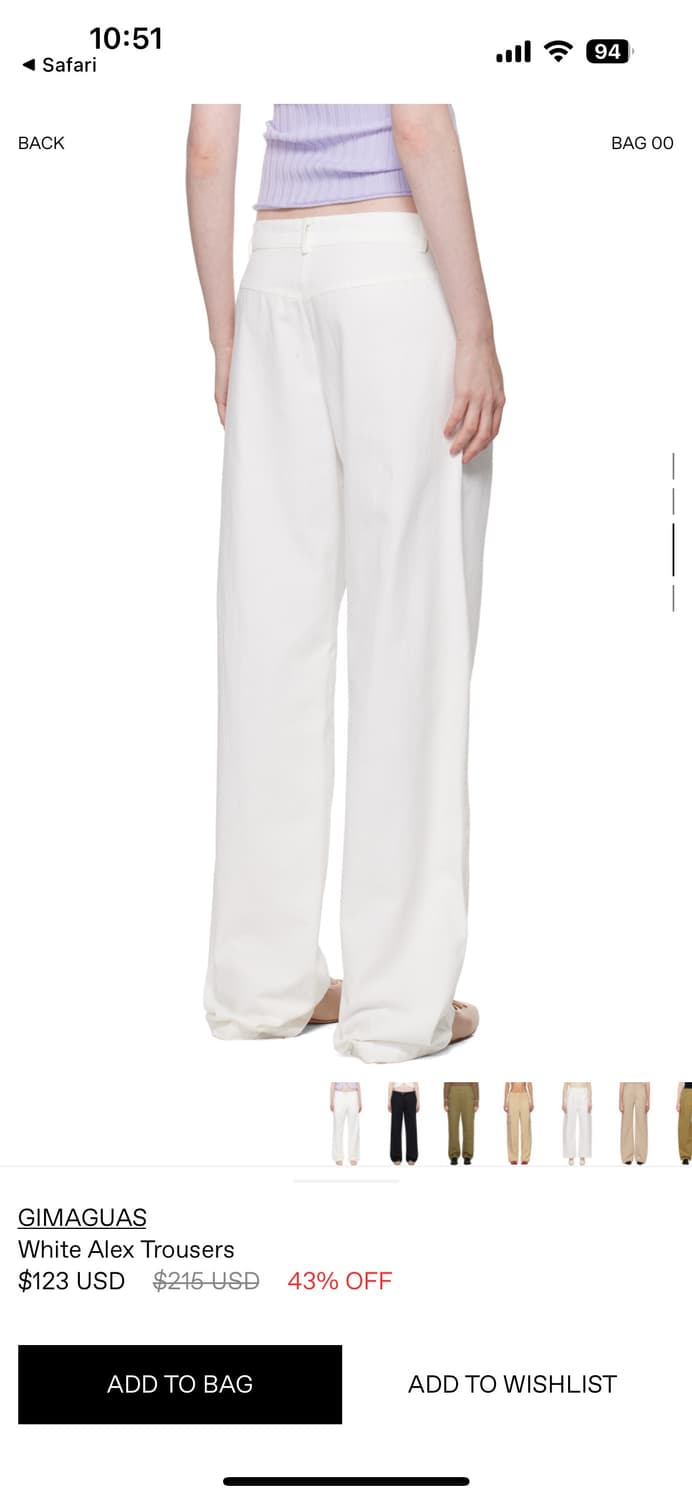 [36] 기마구아스 alex trousers white 상품이미지1