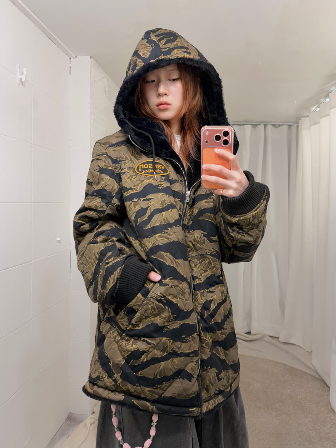 밴슨 카모 퍼 리버시블 후드 집업 자켓 상품이미지1