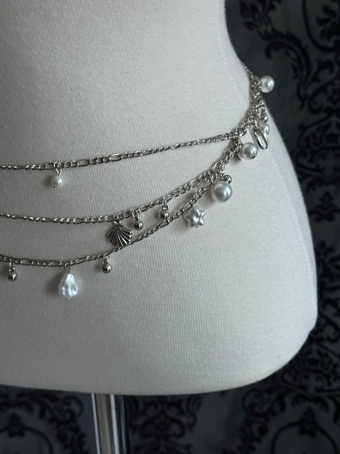 진주 y2k 레이어드 체인벨트 새상품 상품이미지4