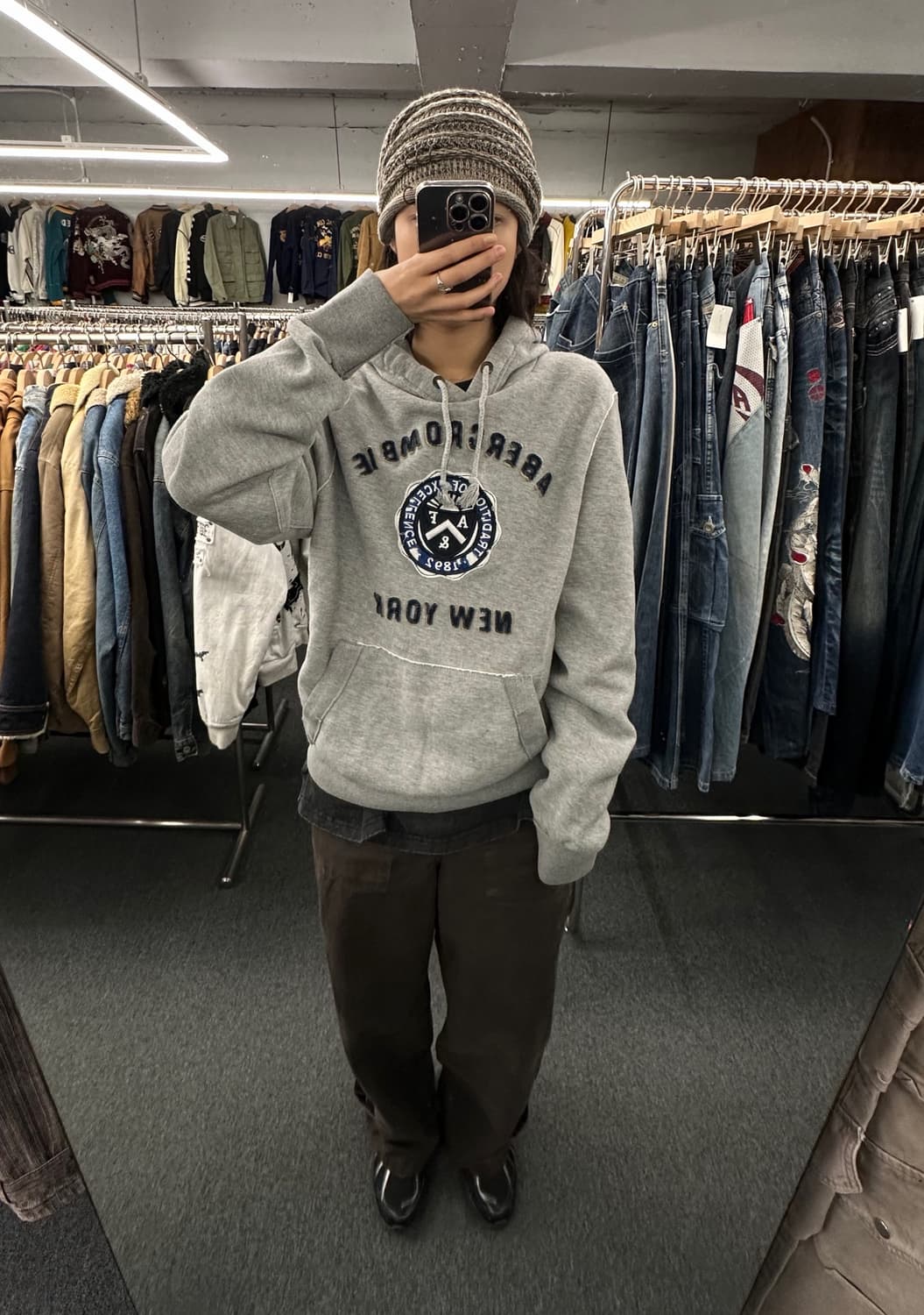 L)아베크롬비 Abercrombie 빈티지 기모 그레이 후디 상품이미지2