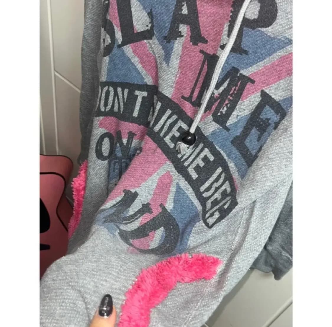 유니언잭 고스펑크 펑크룩 갸루 캐캐체깔 스타일 후드티 상품이미지3