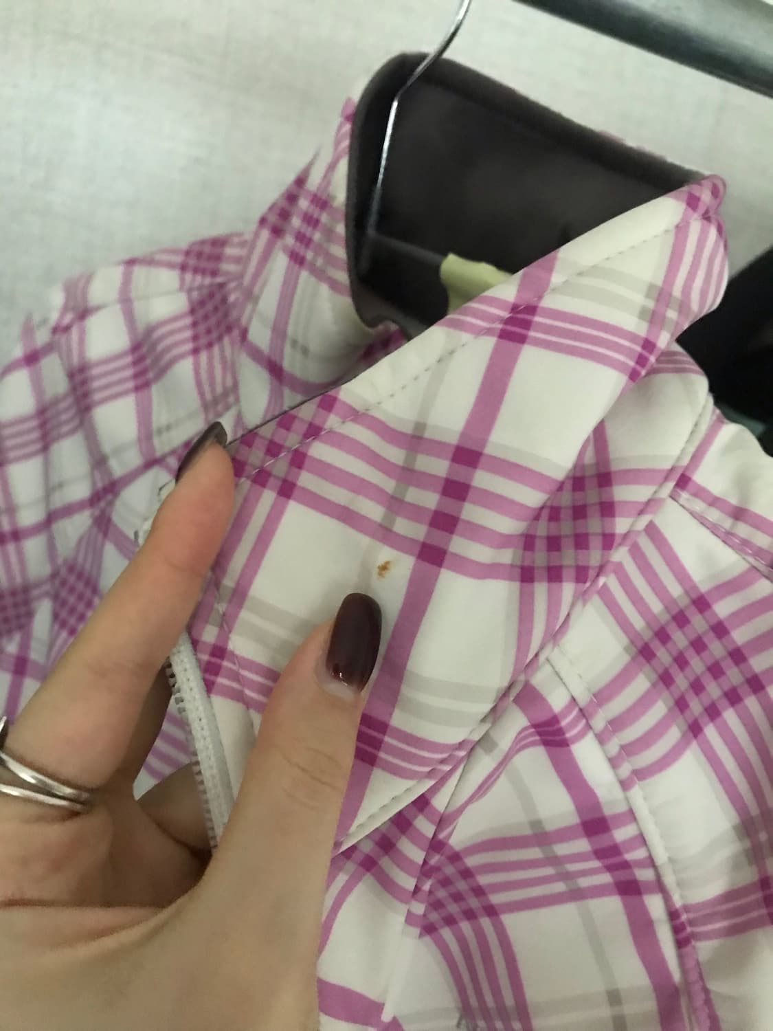노페 플럼핑크 체크 후리스 자켓 상품이미지6
