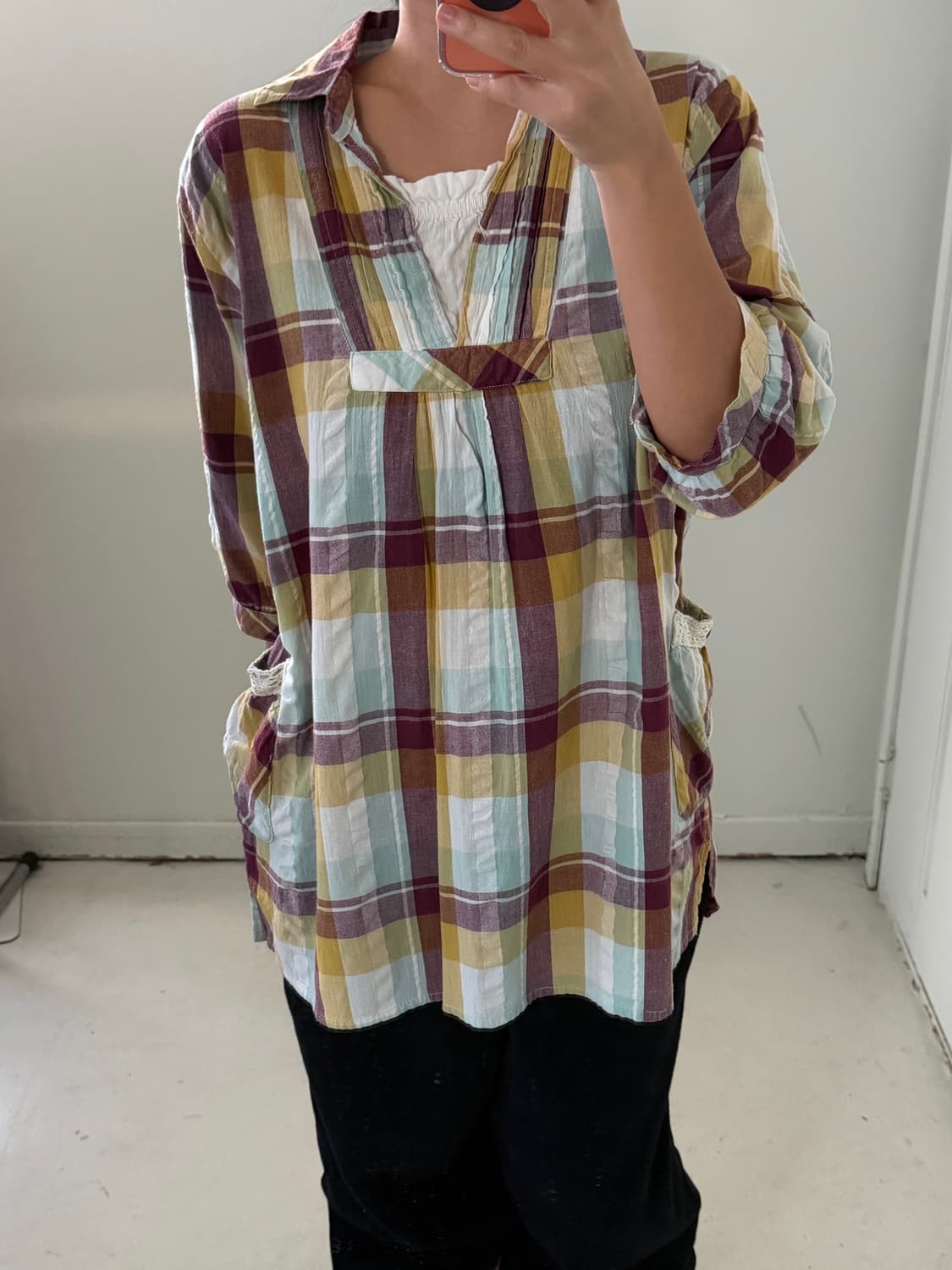 일본빈티지 모리 체크 원피스 블라우스 상품이미지3