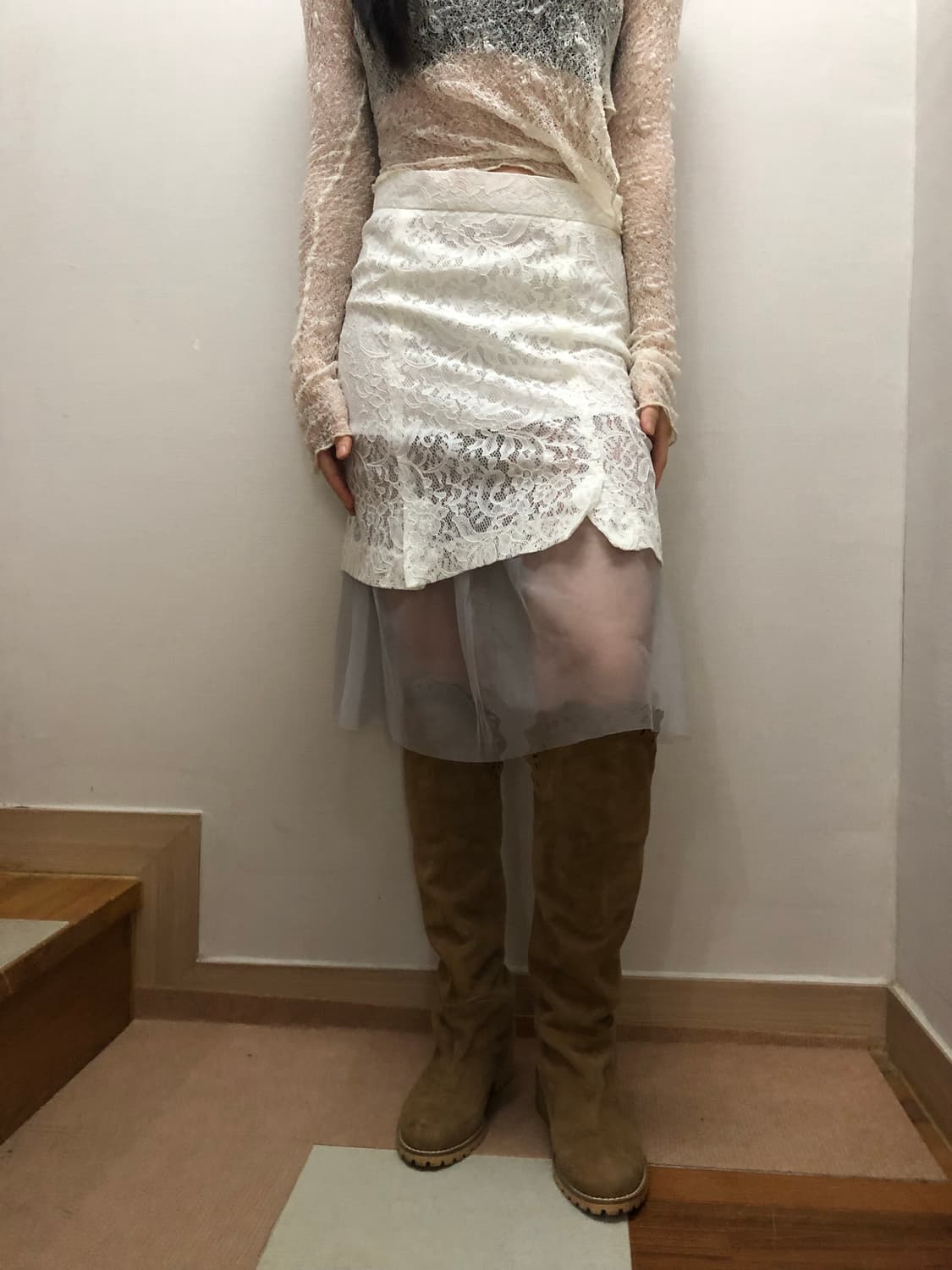 빈티지 화이트 레이스 프릴 스커트 상품이미지5