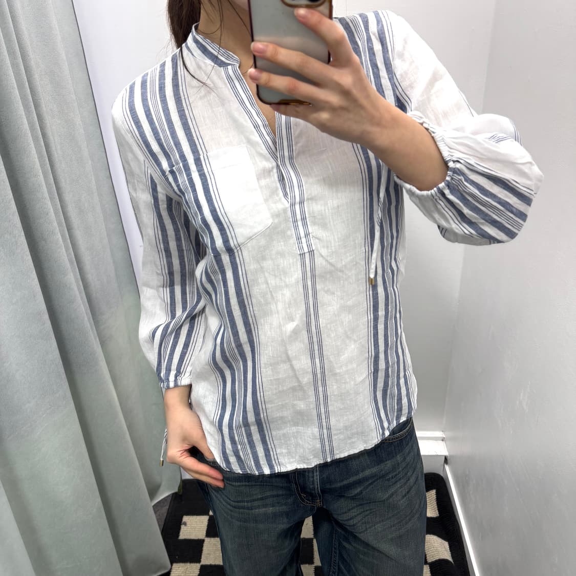 로렌랄프로렌 블루화이트 스트라이프 린넨 셔츠 상품이미지2