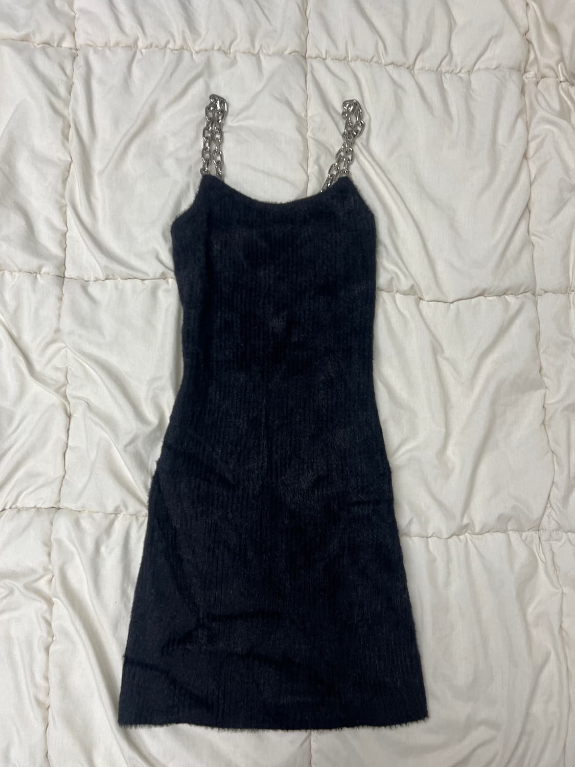 블랙 퍼 미니 원피스 상품이미지1