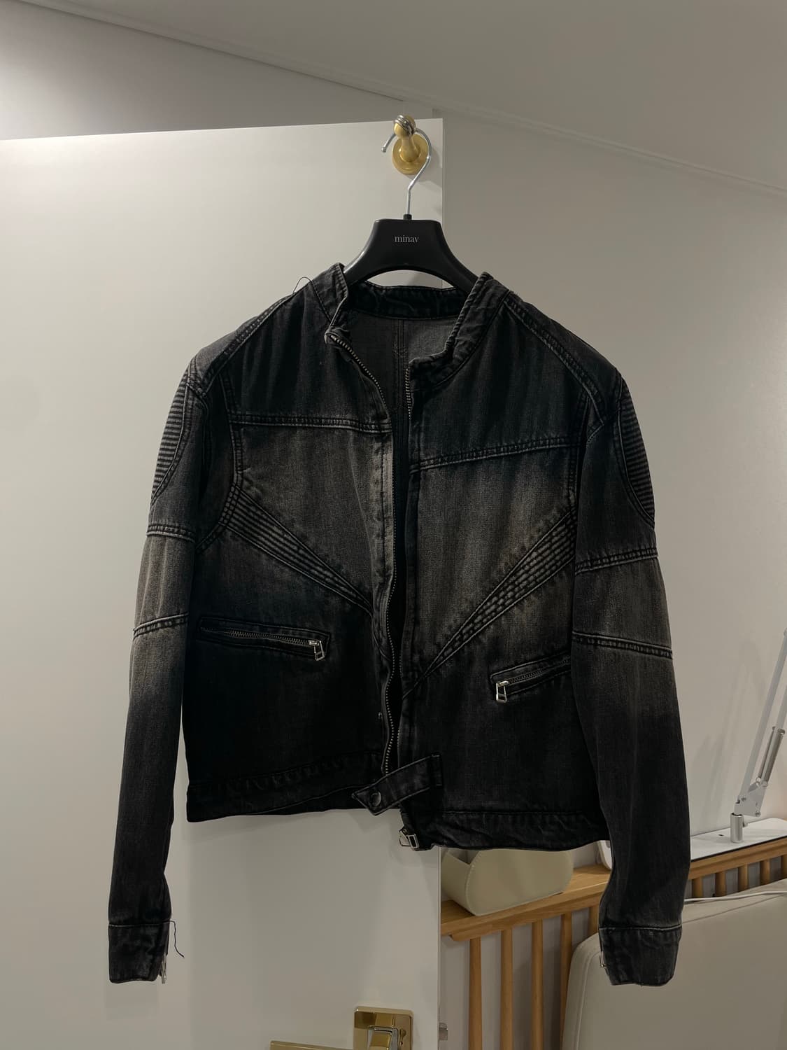 크러쉬 바이커 데님 자켓 블랙 상품이미지1