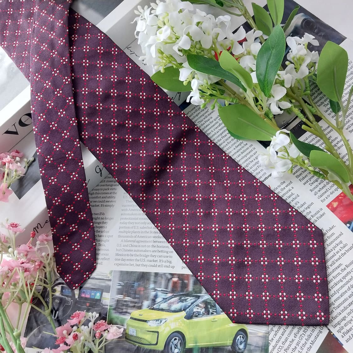 바나나리퍼블릭 실크 와인 패턴 넥타이 9.6cm 새제품 K2297
 상품이미지4