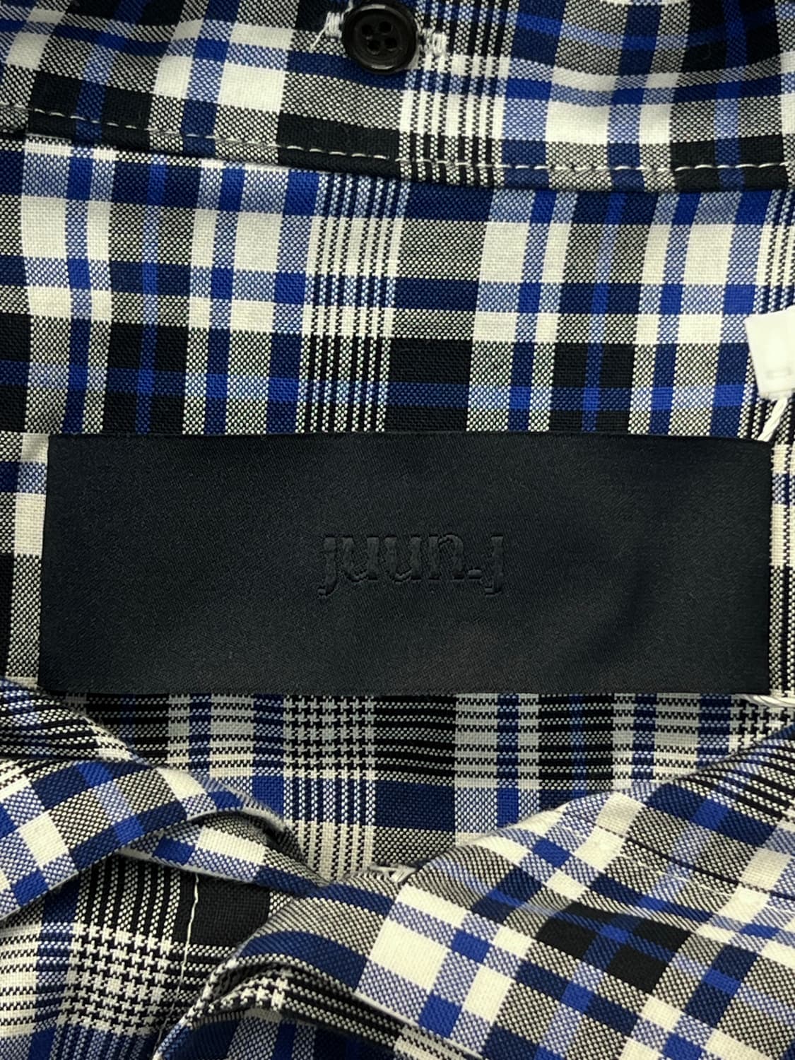 준지 블루 체크 자수 롱 후드 셔츠 상품이미지5