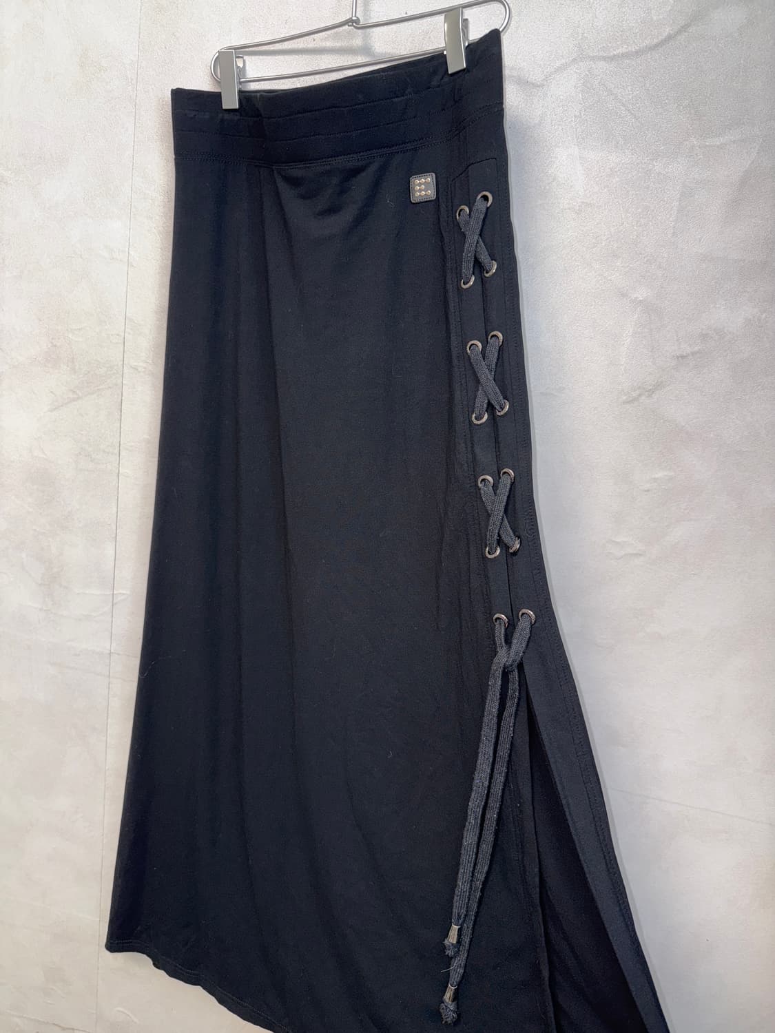 Black side laceup detail cotton maxi sk 상품이미지2