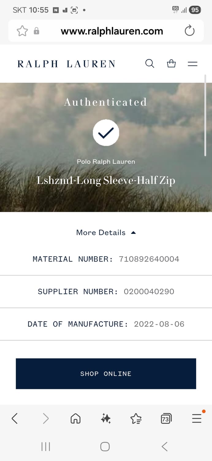 정품 (새제품) 폴로 랄프로렌 반집업 코튼 니트 스웨터 S 상품이미지8