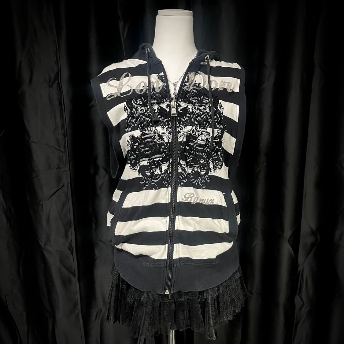 펑크 스트라이프 베스트 후드집업 갸루 상품이미지1