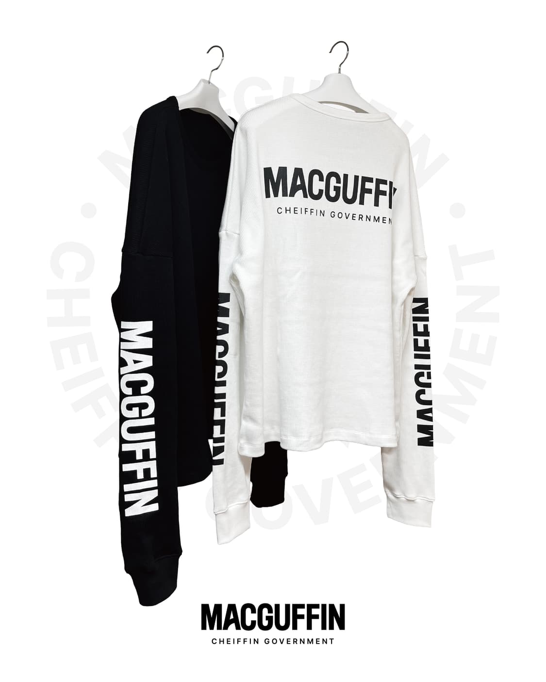 MACGUFFIN 와플니트 맨투맨 롱슬리브 블랙 & 화이트 상품이미지4