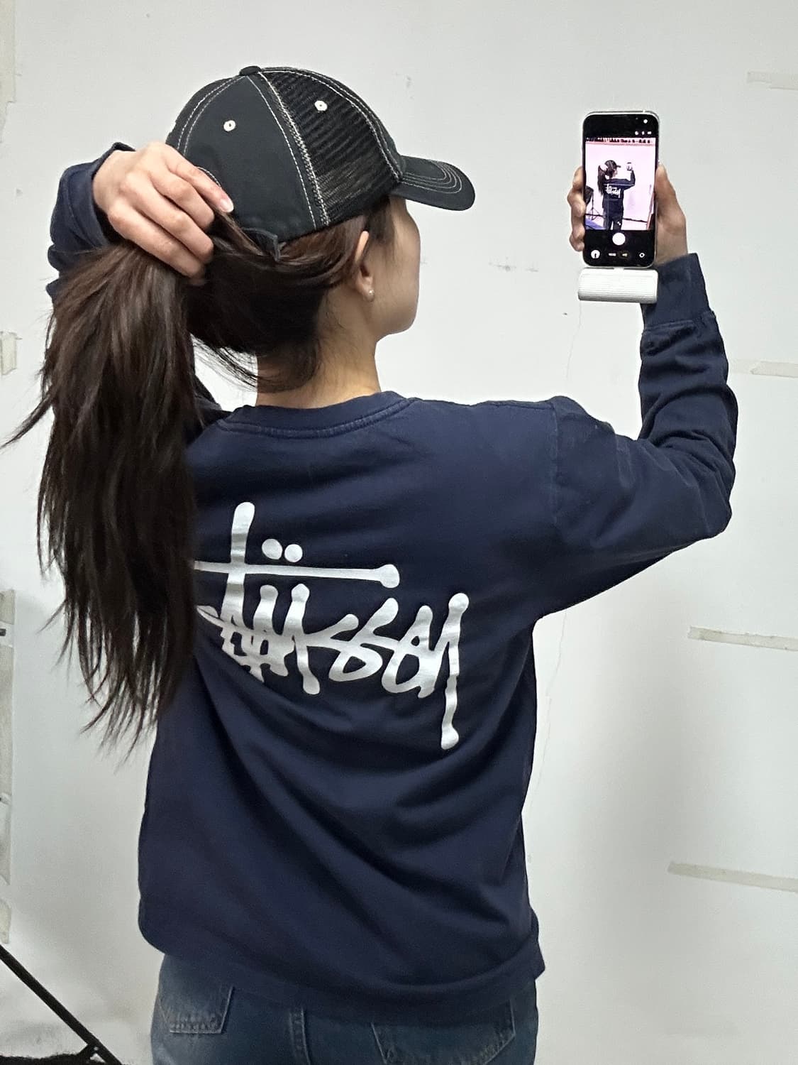 스투시 스탁로고 롱슬리브 티셔츠 네이비 상품이미지2