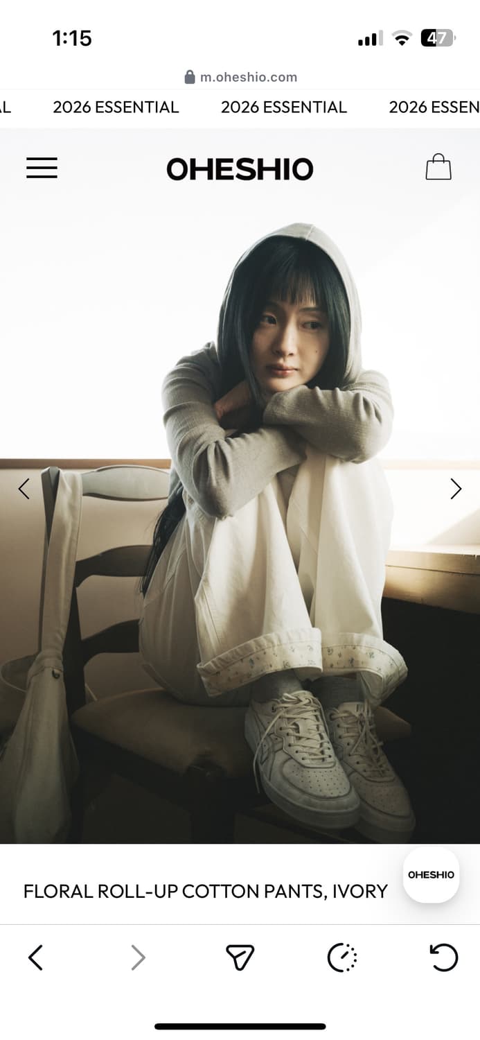 오헤시오 플로럴 롤업 코튼 팬츠 아이보리 상품이미지1