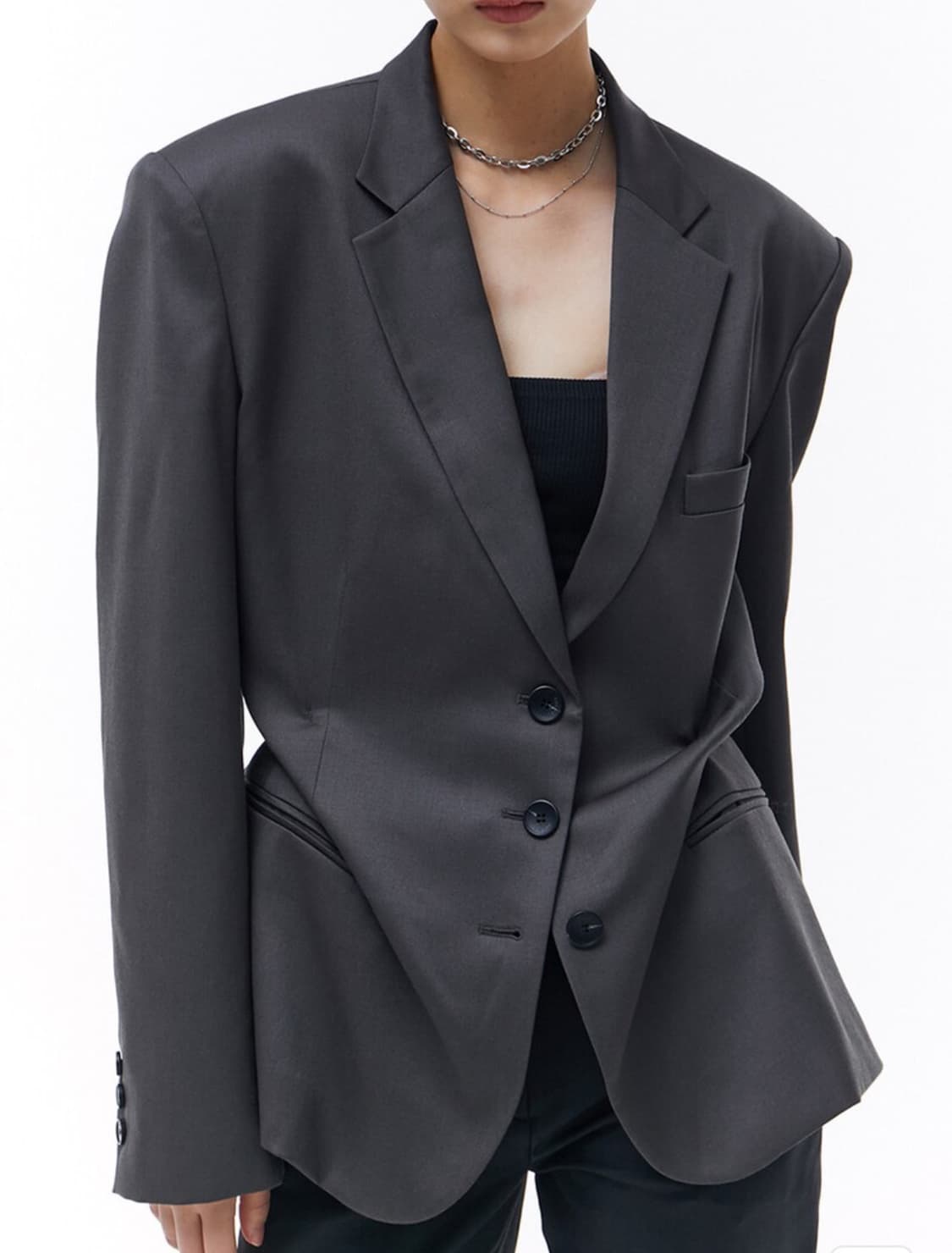 킴지수 도지 핀치드 오버사이즈 테일러드 자켓 다크 그레이 상품이미지2