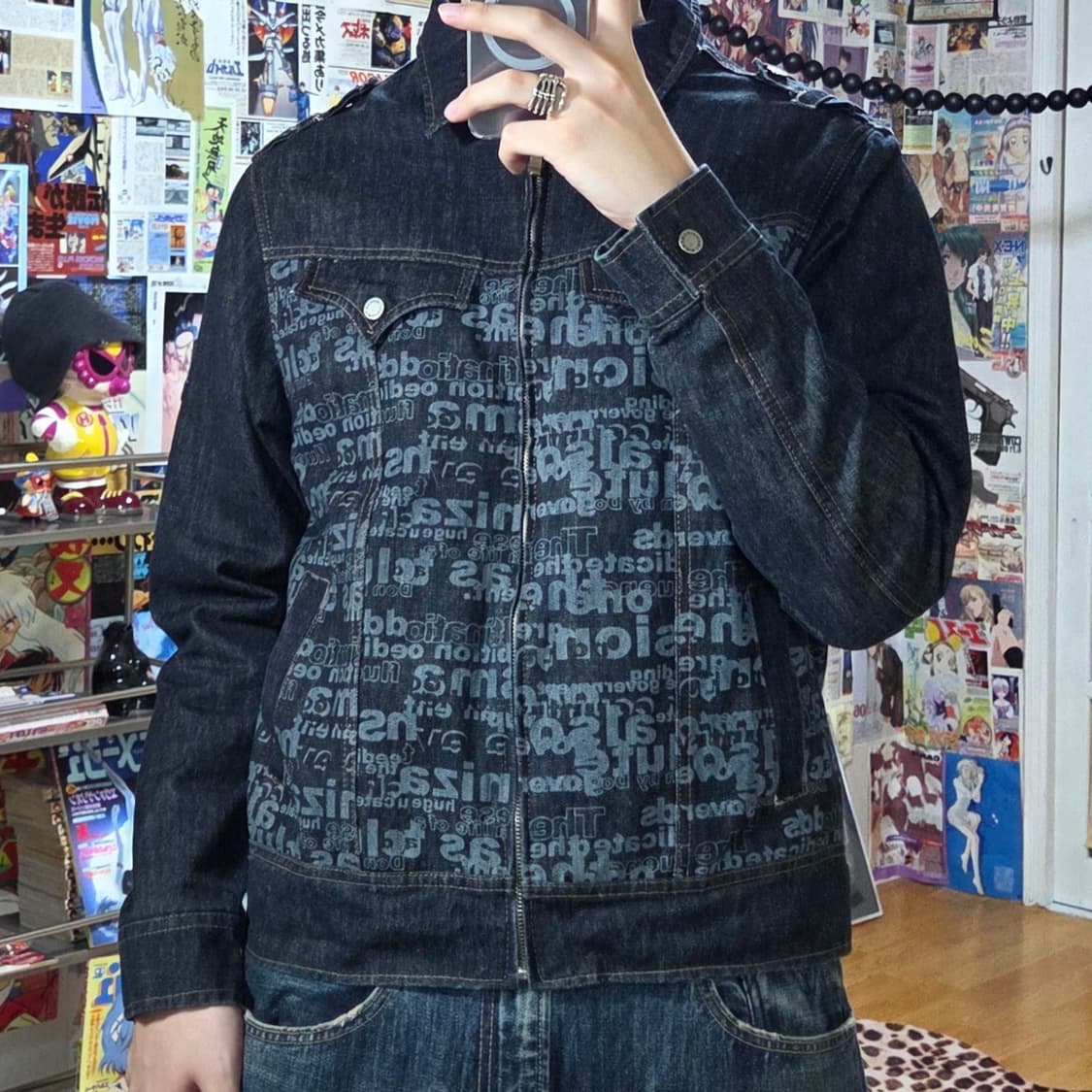 빈티지 레터링 데님 흑청 자켓 상품이미지2