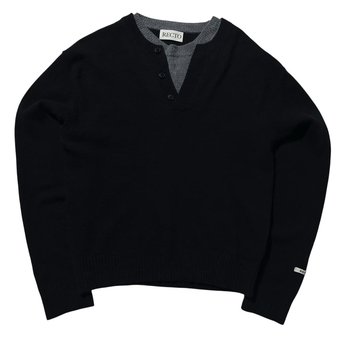 24fw 렉토 울 캐시미어 더블 레이어 니트 블랙 상품이미지1