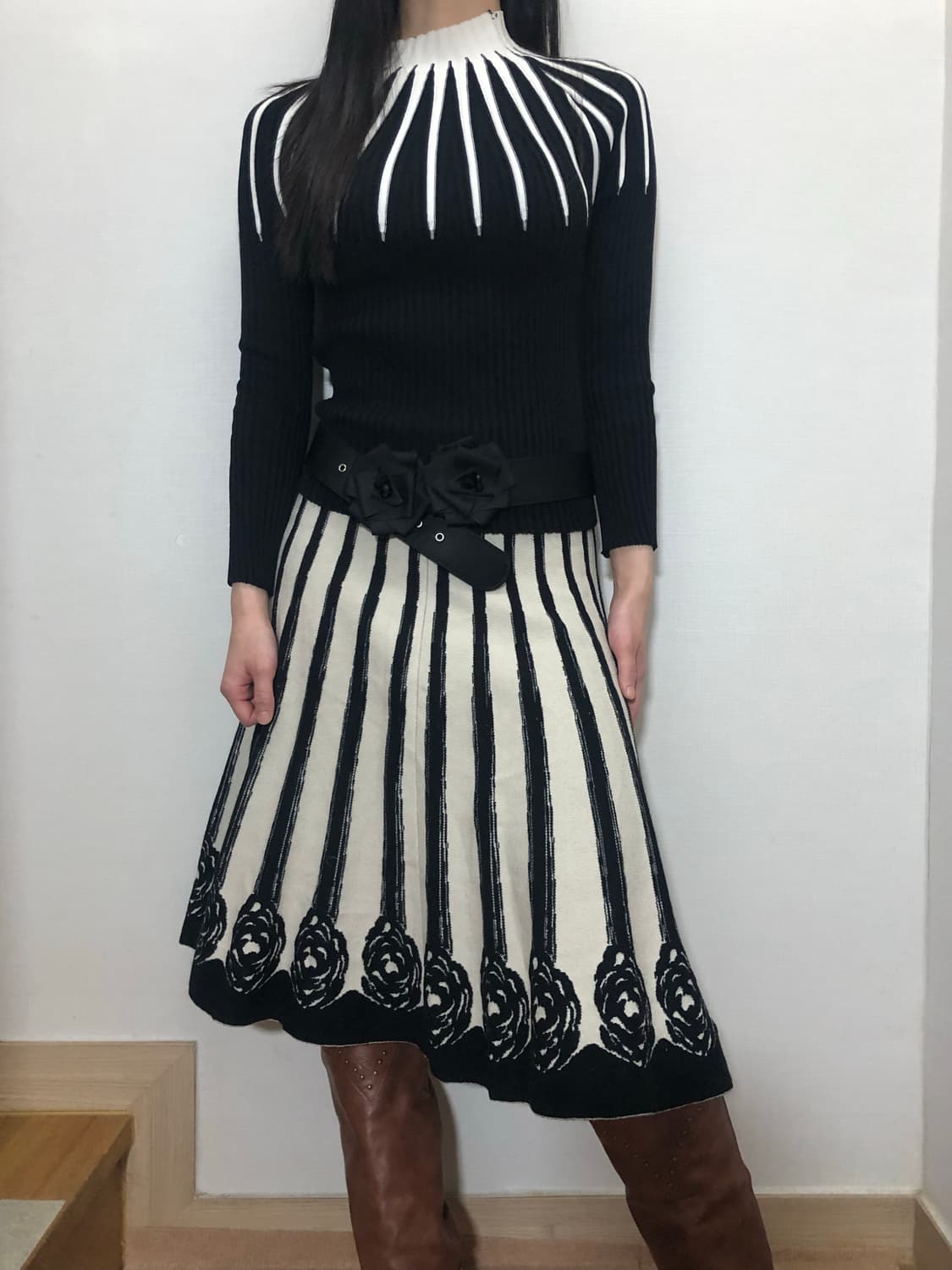 빈티지 블랙 앤 화이트 오리엔탈 스커트 상품이미지3