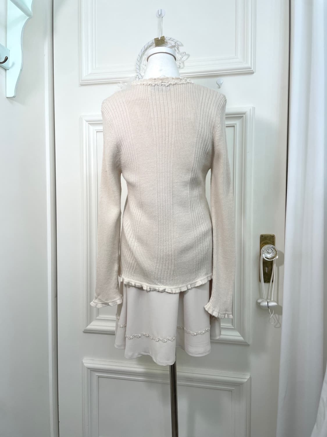 ivory lace bow point rib cardigan 상품이미지4