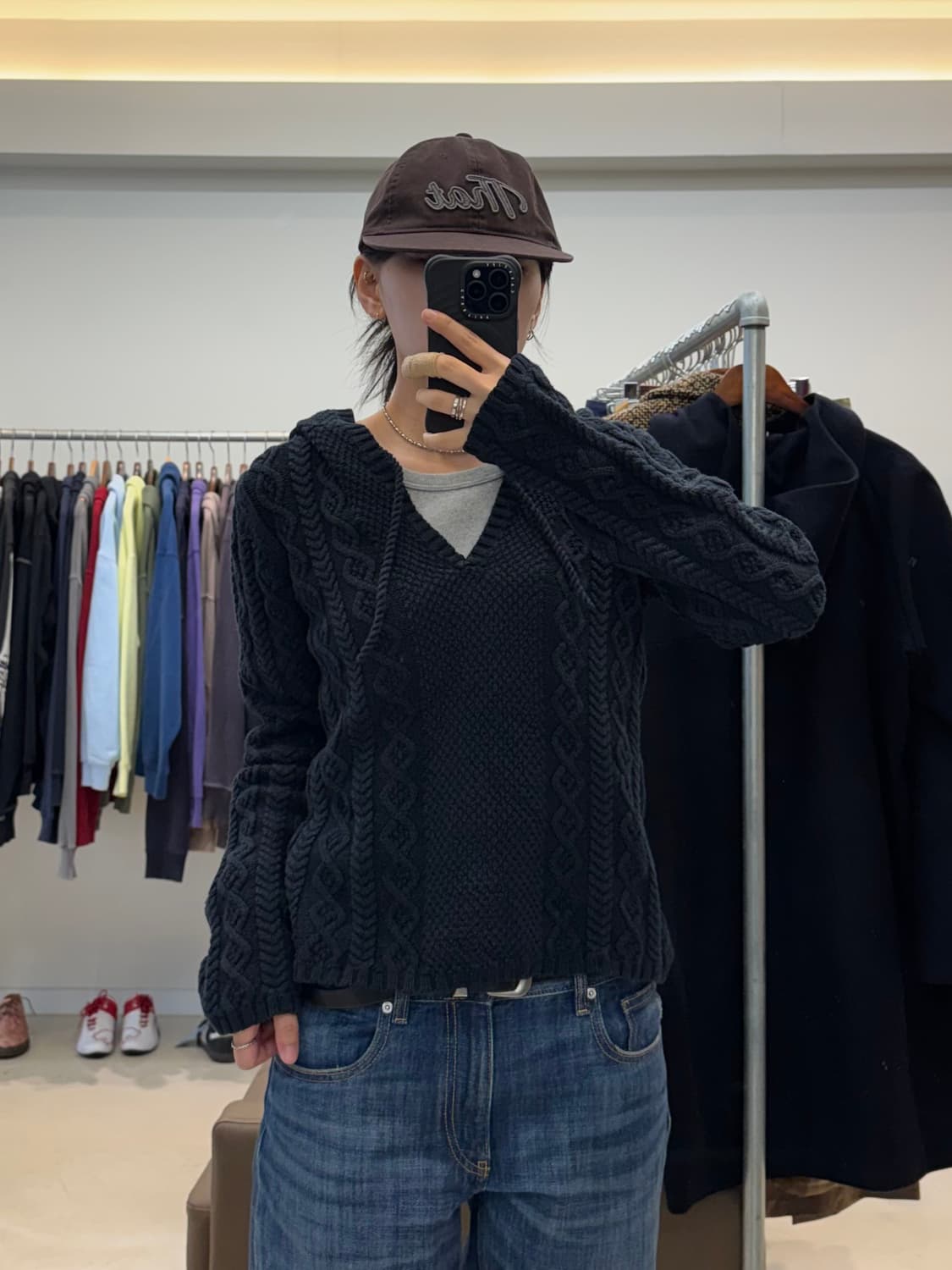 폴로 랄프로렌 진스 브이넥 케이블 니트 후드 상품이미지7