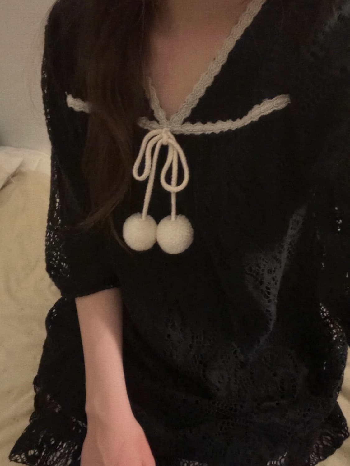 블랙 레이스 리본 폼폼 원피스 공겜여주 리즈리사 핀터깔 디마럽 상품이미지3
