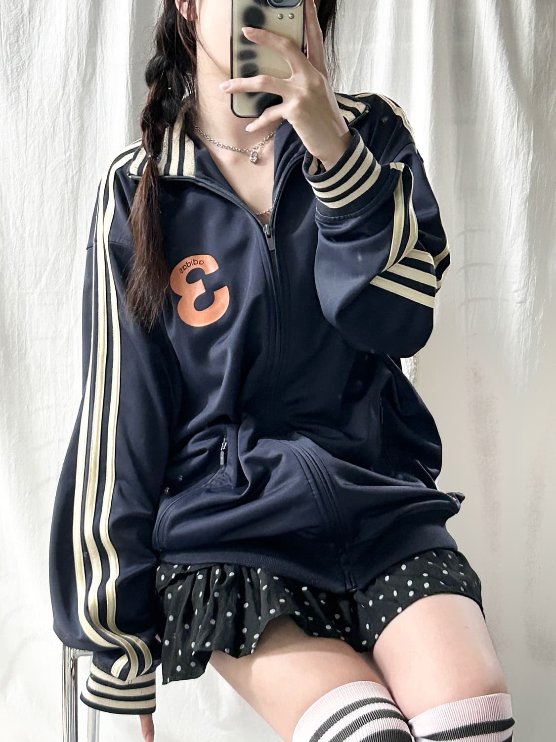 아디다스 빅로고 네이비 베이지삼선 져지 상품이미지3