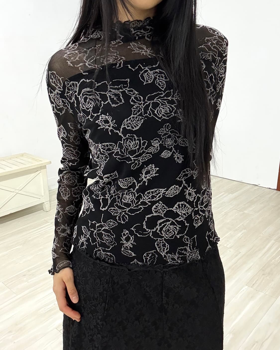 Black Oriental Mesh Top 상품이미지1
