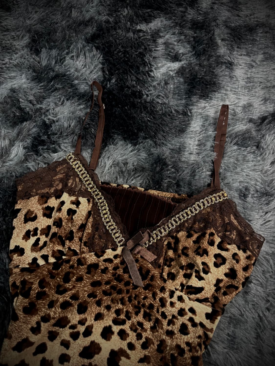 브라운 호피 오네갸루 St 리본디테일 레이스 슬리브리스 상품이미지3