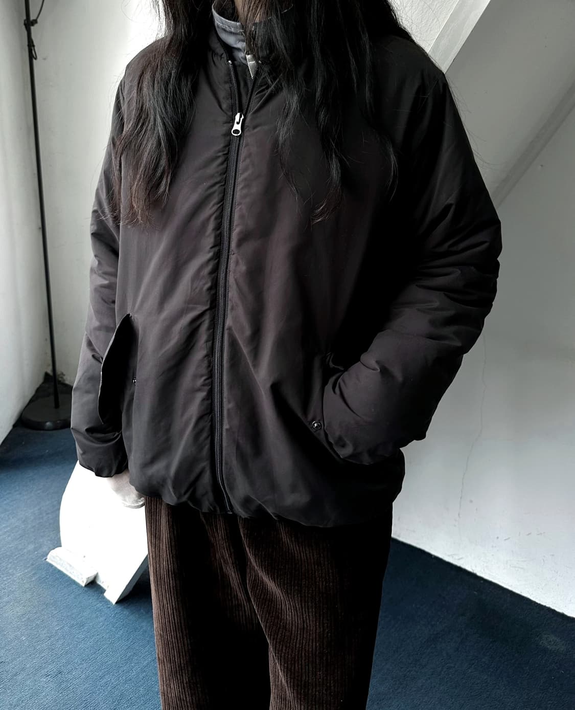 Padded design no collar easy parka 상품이미지8