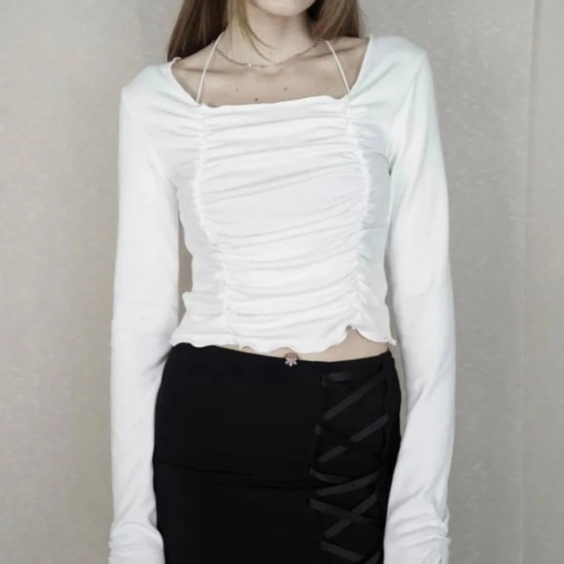 텍 있음) 스퀘어 넥 셔링 티 상품이미지3