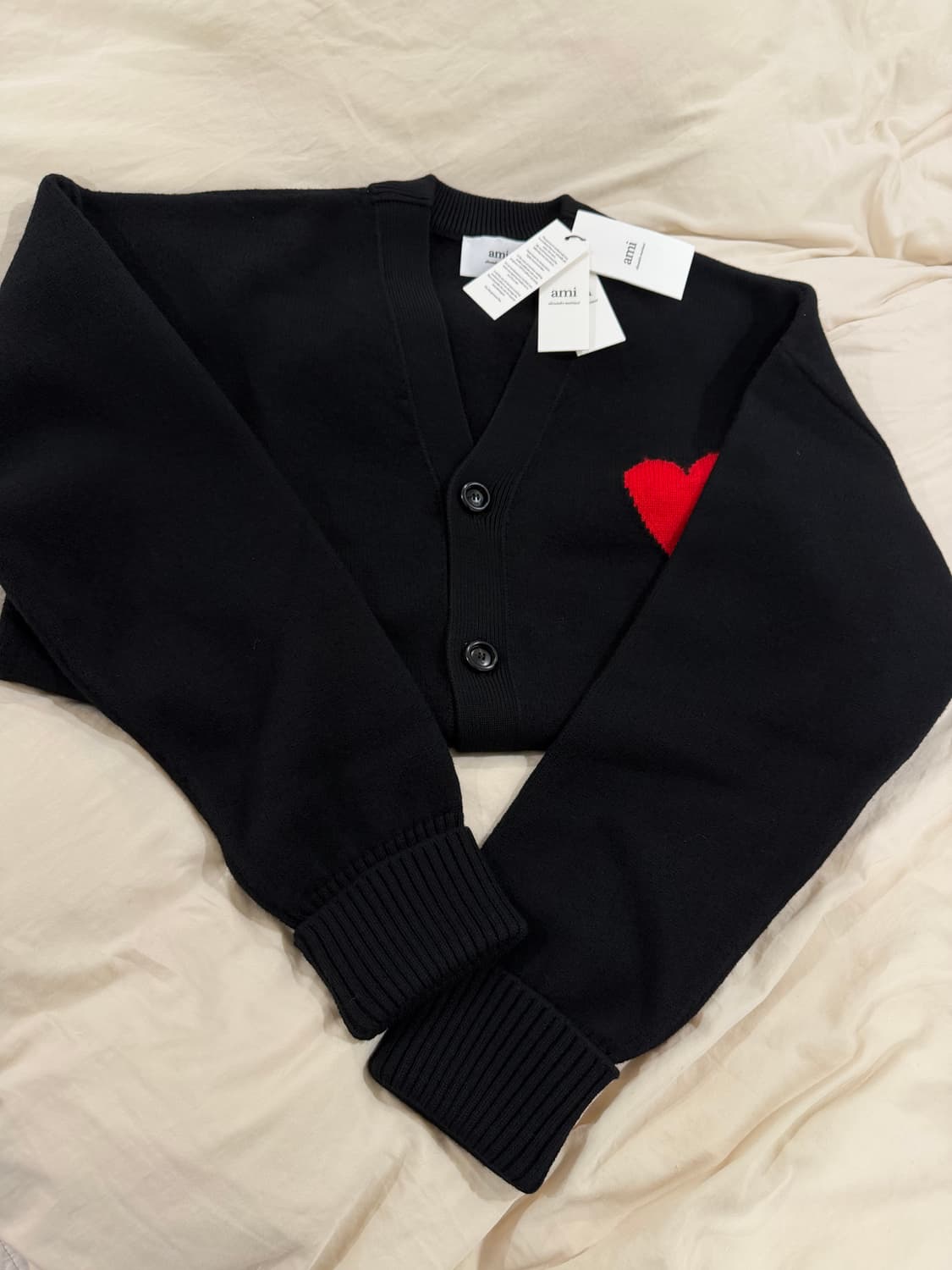[XL] Ami 아미 빅하트 로고 가디건 블랙 새제품 상품이미지2