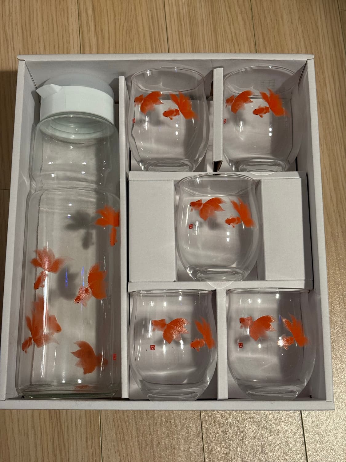 카타오카 츠루타로 금붕어 물병, 글라스 5p 미사용 상품이미지2