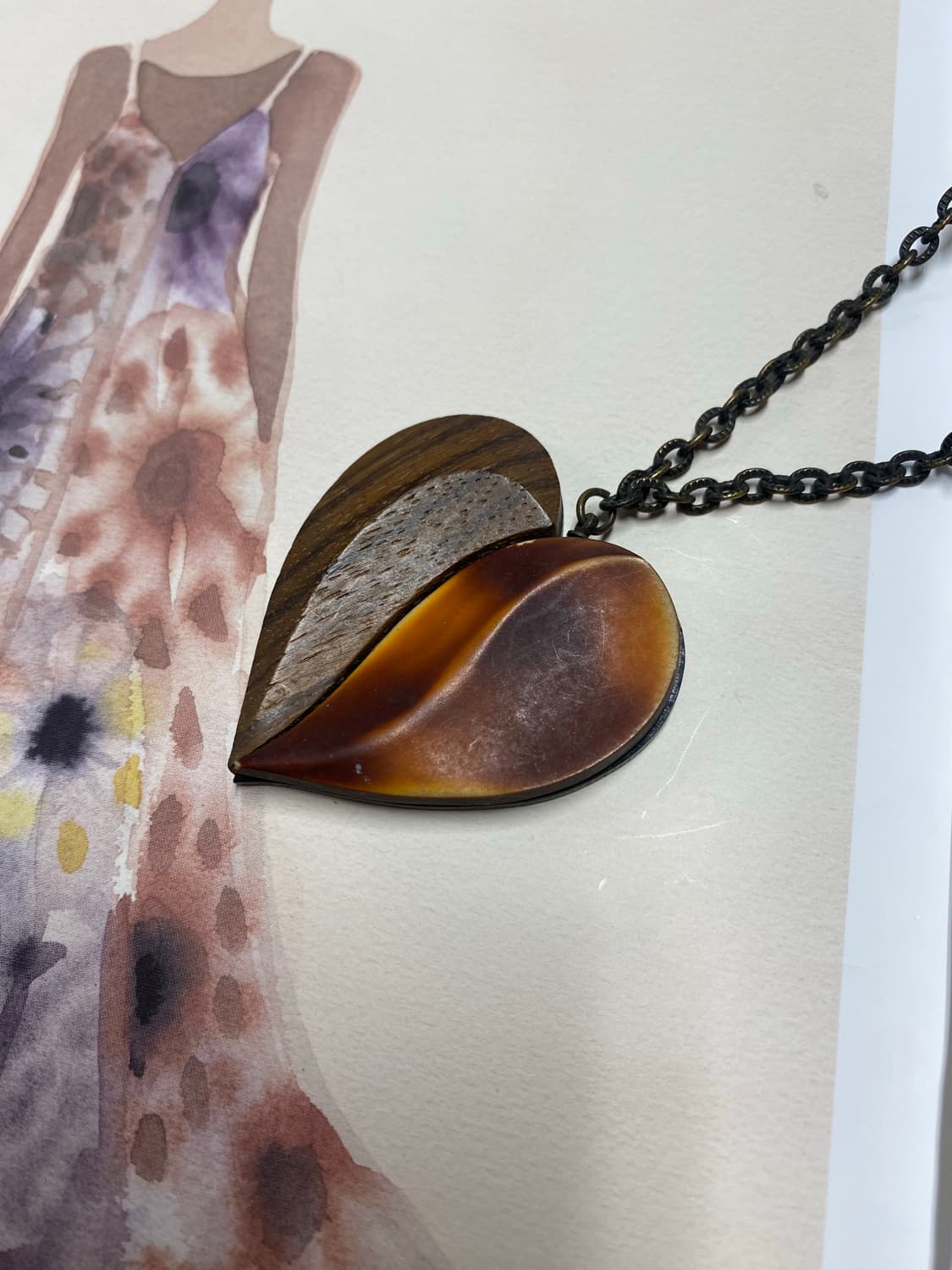 빈티지 우드 하트 롱 체인 목걸이 상품이미지2