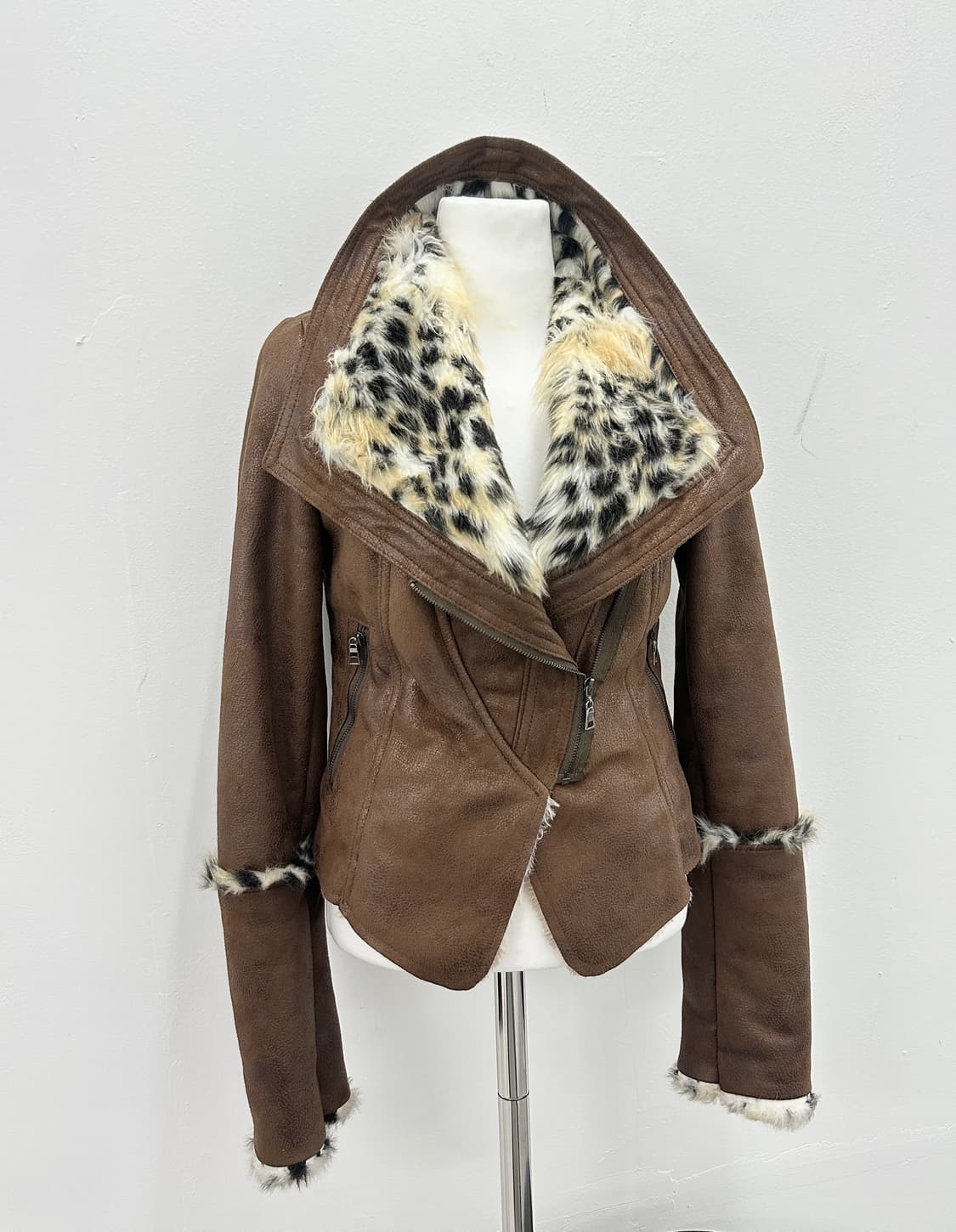  Leather high neck fur trimming jacket 상품이미지7