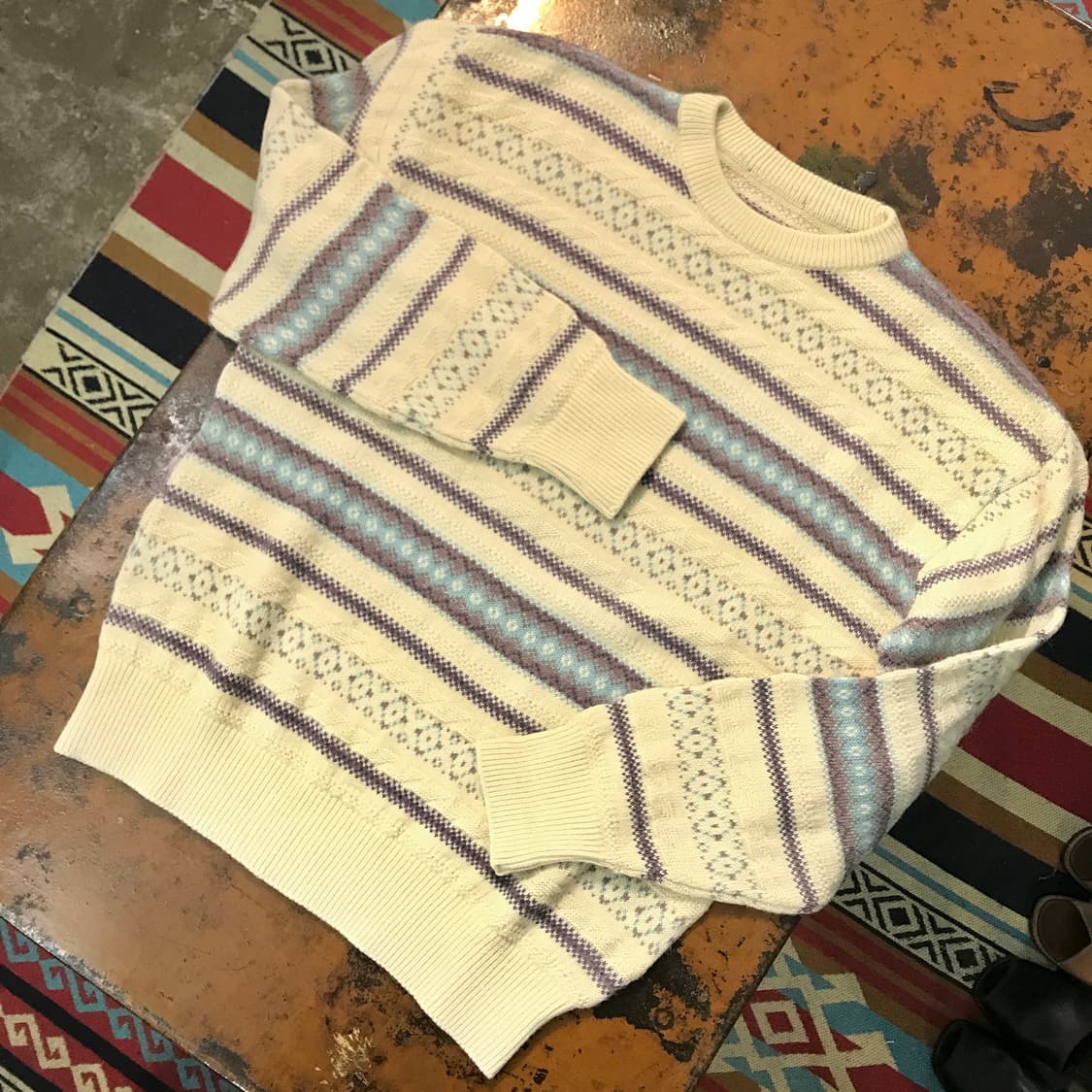 VTG 빈티지 페어아일 패턴 아이보리 니트 남성 102 105 여성 프리 상품이미지2