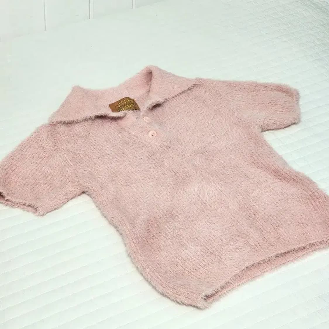 콜미베이비 크롭 폴로 헤어리 니트 베이비핑크 상품이미지2
