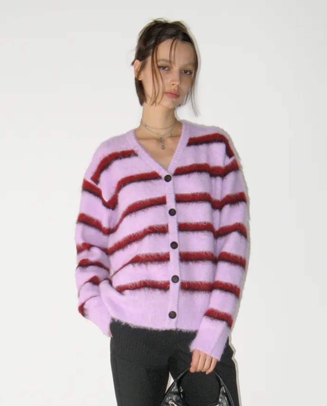 새상품) 썬번프로젝트 헤어리 오버핏 가디건 퍼플 상품이미지1