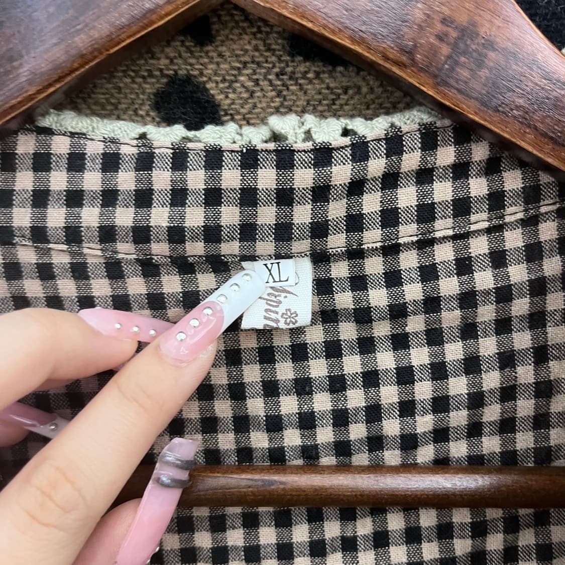 빈티지 코지 모리걸 로코코 베이비돌 레이스 카라 체크 블라우스 K0334 상품이미지5