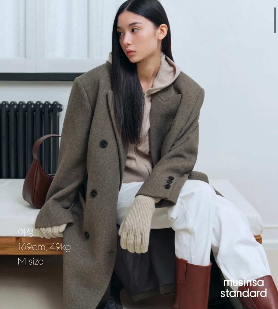 무신사 스탠다드 여성 울 블렌드 오버 숄더 더블 코트 S 상품이미지2