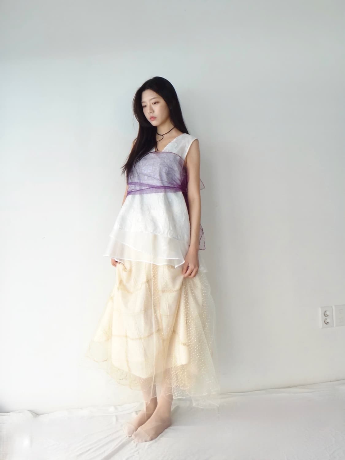 Diagonal pattern glitter tulle skirt  상품이미지2