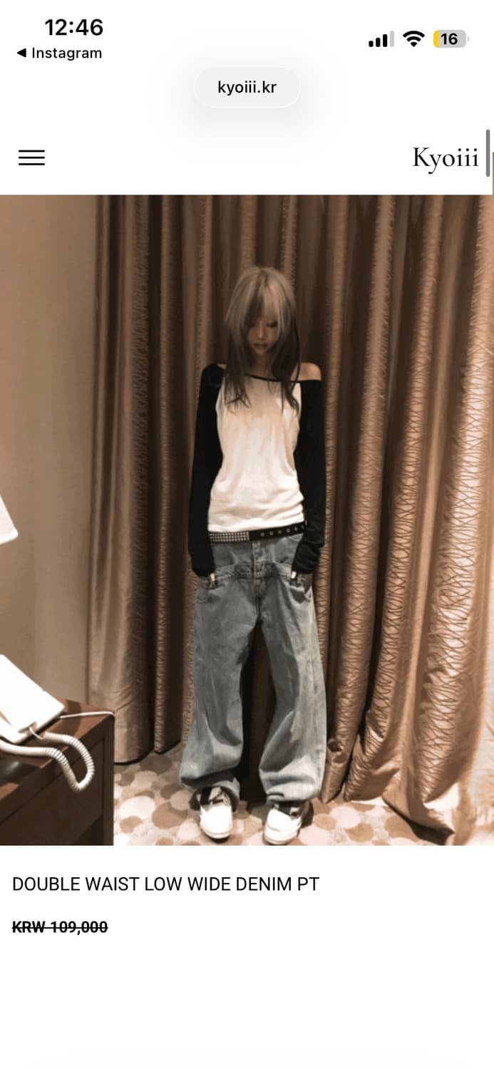 kyoiii 쿄이 더블 웨이스트 와이드 데님 팬츠 상품이미지1
