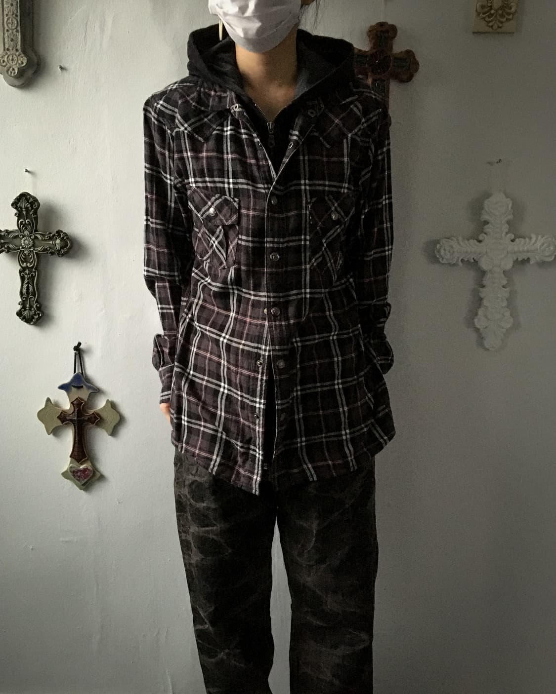 Hood layered check pattern shirt 상품이미지6