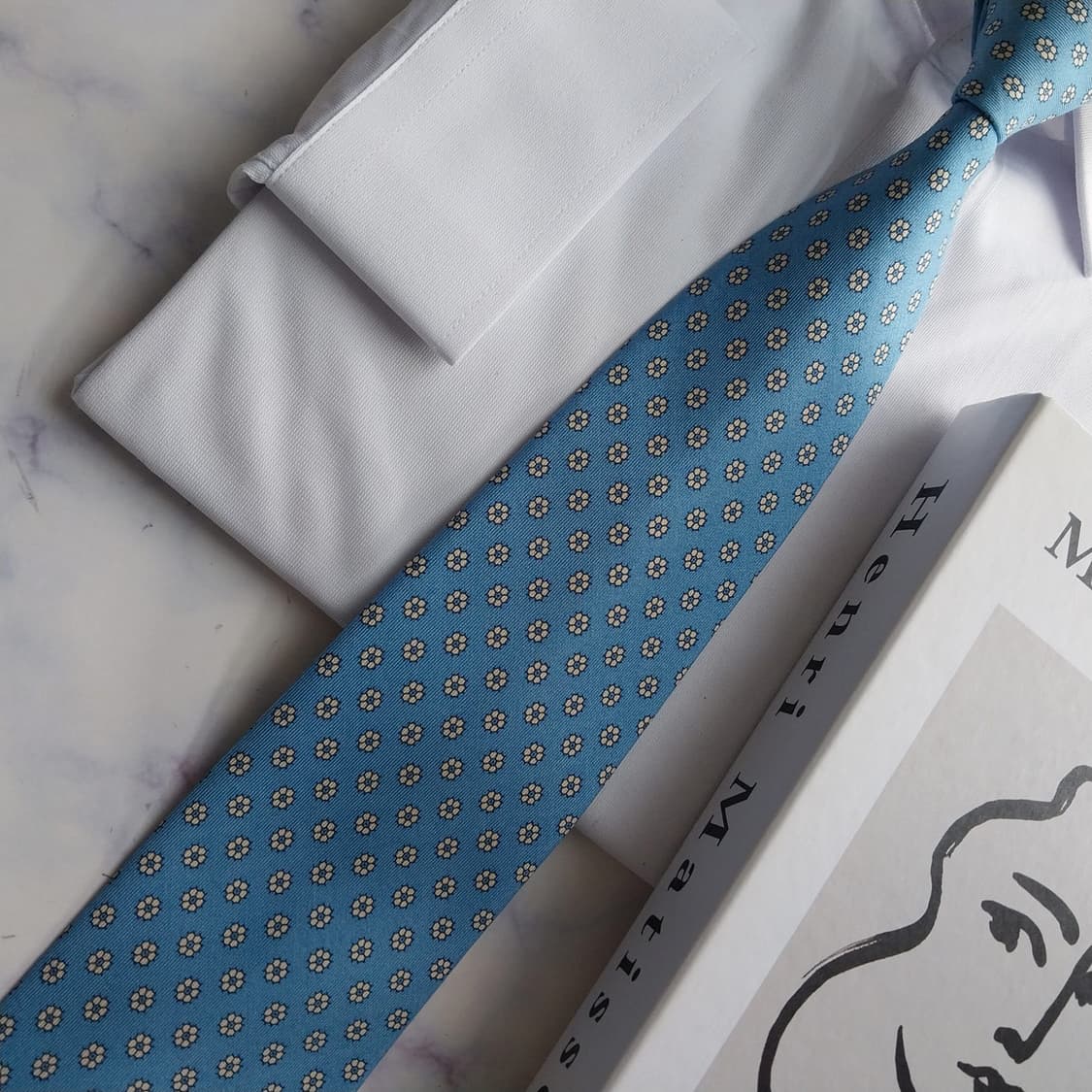 던힐 실크 스카이블루 플라워 넥타이 8.2cm A+등급 K2521 상품이미지6