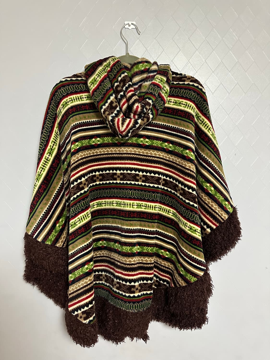 패턴 후드 에스닉 우드 버튼 케이프 판초 상품이미지2