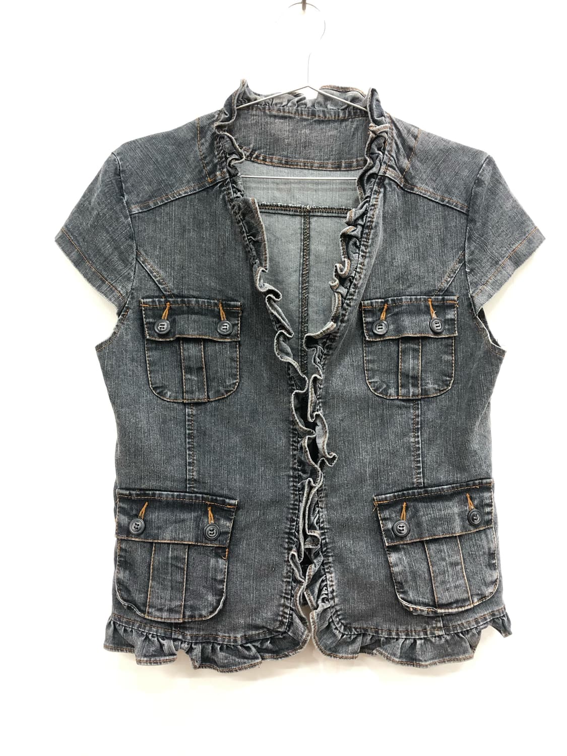 ruffle trim denim short sleeve jacket    상품이미지5