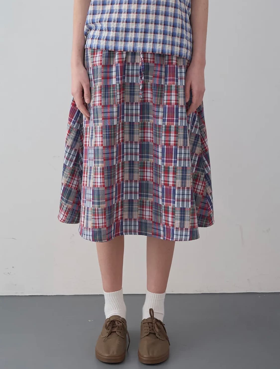 엔조블루스 믹스 체크 밴딩 스커트 (Red) 상품이미지1