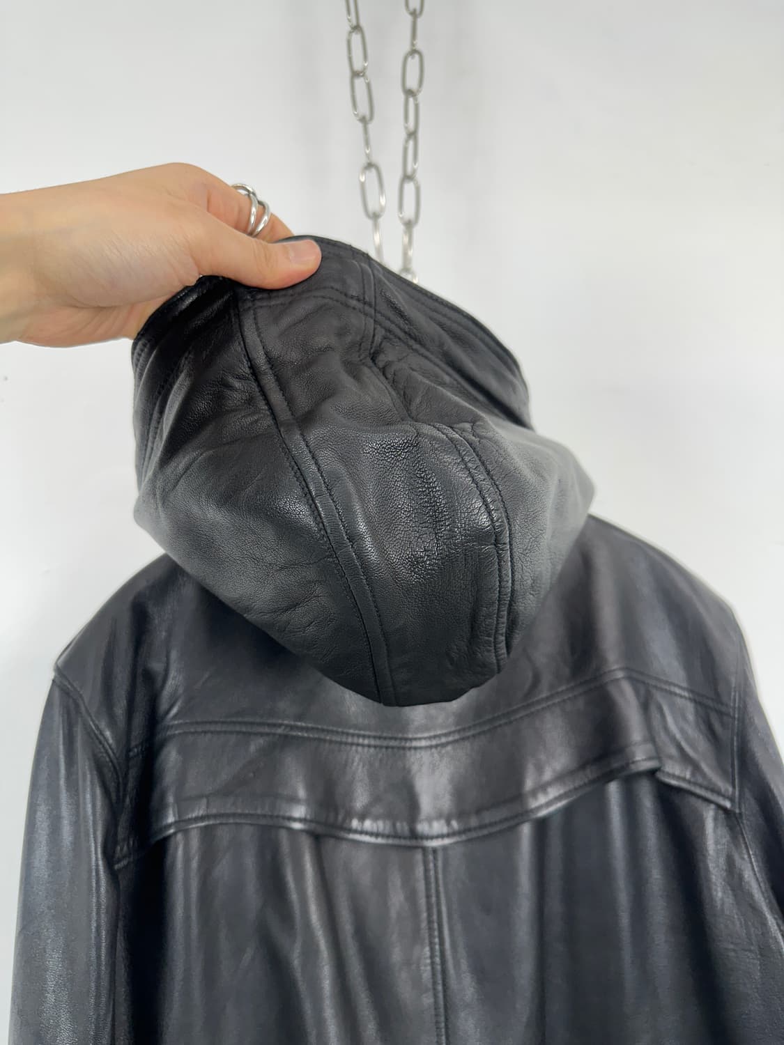 Sheepskin Cropped Hood leather jacket 상품이미지4