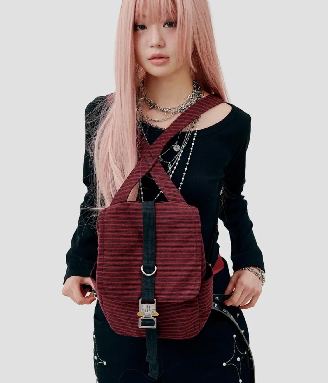 닐링 다섯시반 스트라이프 백팩 레드 상품이미지3