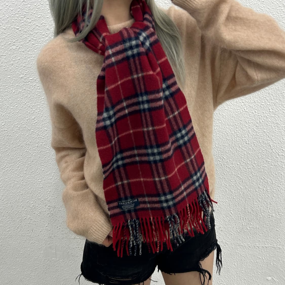 버버리 레드 노바체크 홀스 램스울 머플러 상품이미지1